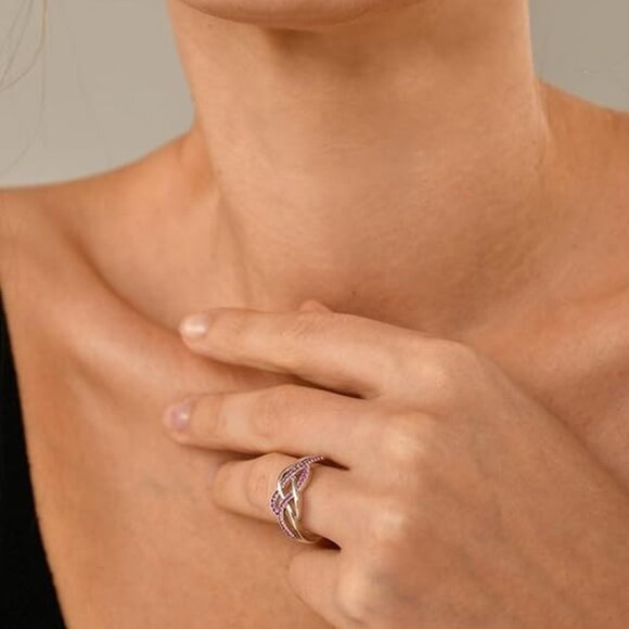 YL Celtic Knot Twisted Knot Ring Birthstone Infinity Rings - Ruby - July - Picture 3 of 6